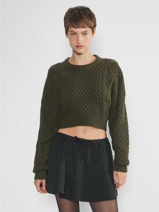 Aritzia Sweaters - Aritzia Peggy Cropped Cable Knit Sweater - Olive XS